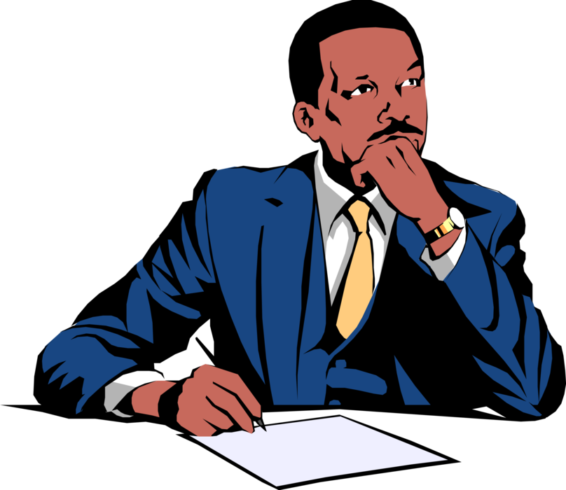 Vector Illustration of African American Businessman Searching for Answer