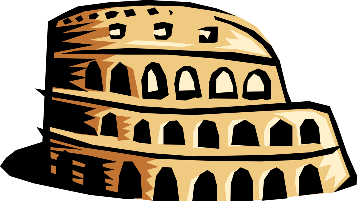 Vector Illustration of Roman Forum Colosseum or Coliseum Flavian Amphitheatre in Rome, Italy