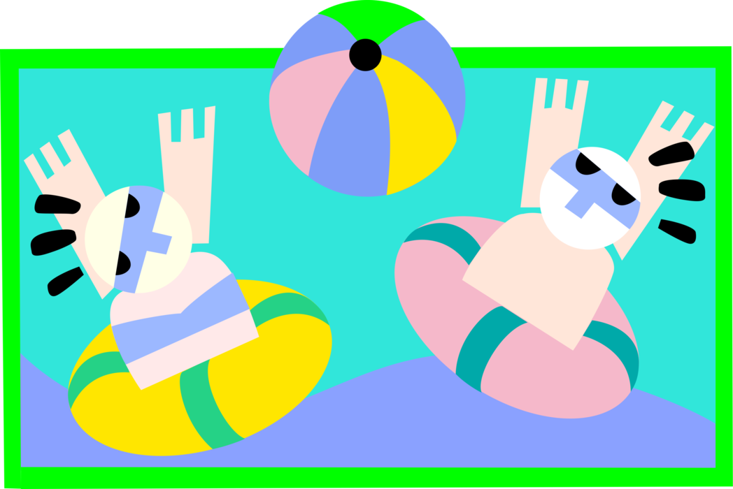Vector Illustration of Fun at the Beach with Flotation or Floatation Toys and Beach Ball
