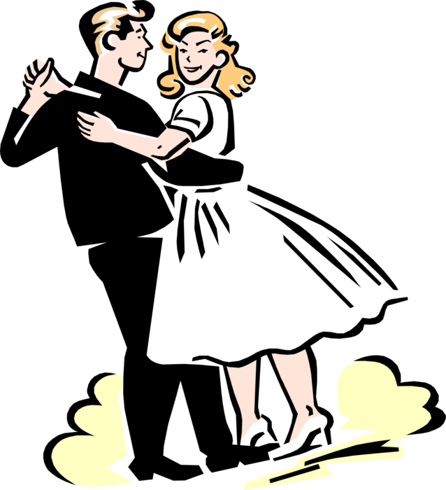 Vector Illustration of 1950's Vintage Style Couple Dancing Close at High School Dance