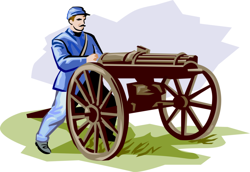 Vector Illustration of Civil War Gatling Gun Rapid-Fire Forerunner of Modern Machine Gun
