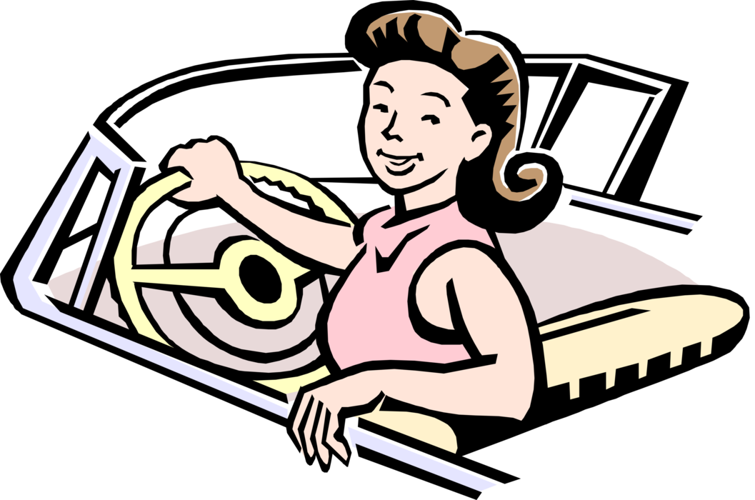 Vector Illustration of 1950's Vintage Style Woman Driving Car Says "You Need Ride?"