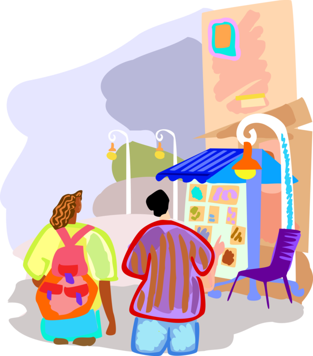 Vector Illustration of Tourists Walk Around Town Visiting the Sights and Sounds