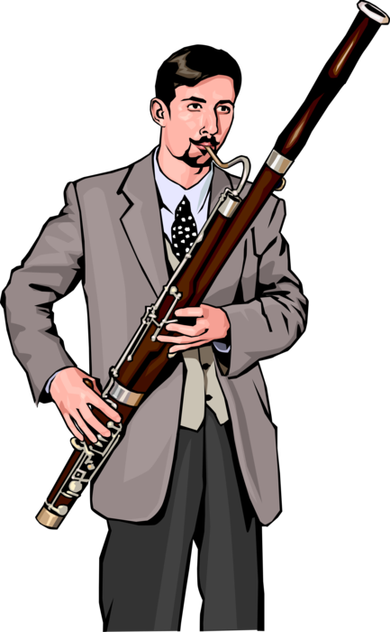 Vector Illustration of Musician Plays Bassoon Double Reed Woodwind Musical Instrument