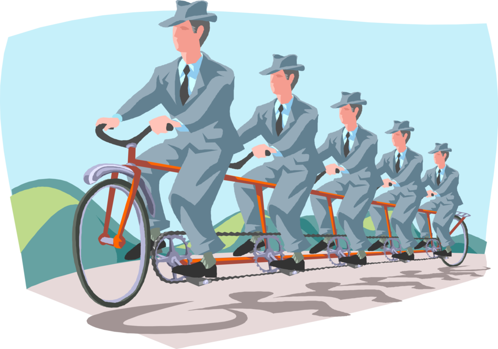 Vector Illustration of Teamwork Salesmen Working Together To Get the Job Done