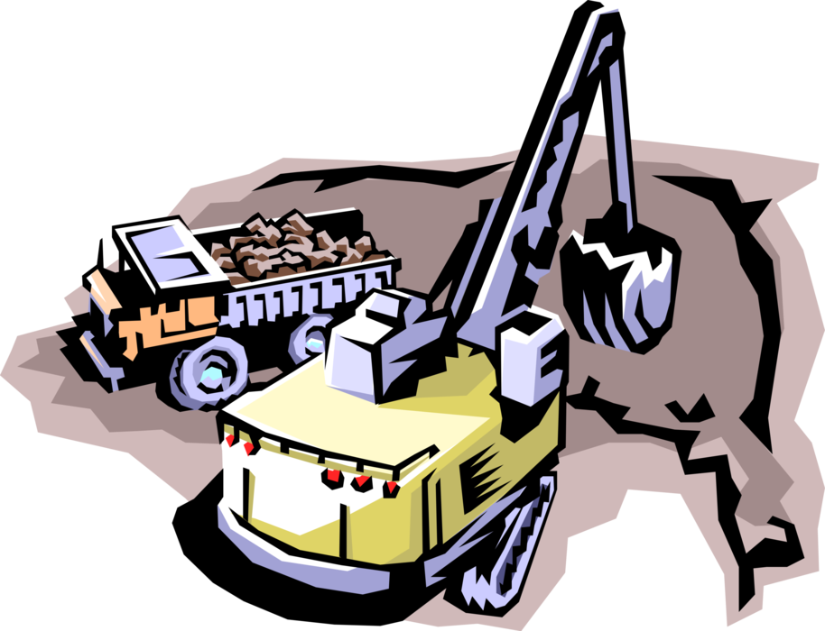 Vector Illustration of Construction Industry Heavy Machinery Equipment Excavator Front End Loader