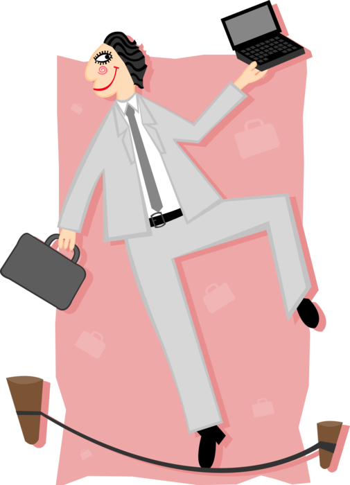 Vector Illustration of Businessman Walking Highwire Tightrope