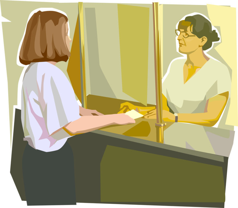 Vector Illustration of Bank Teller Provides Banking Services to Customer