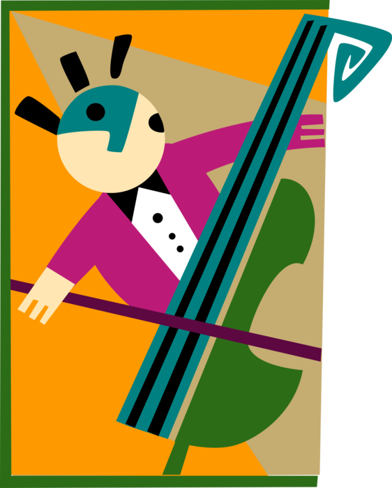 Vector Illustration of Orchestra Musician Plays Bass Violin or Double Bass Bowed String Instrument