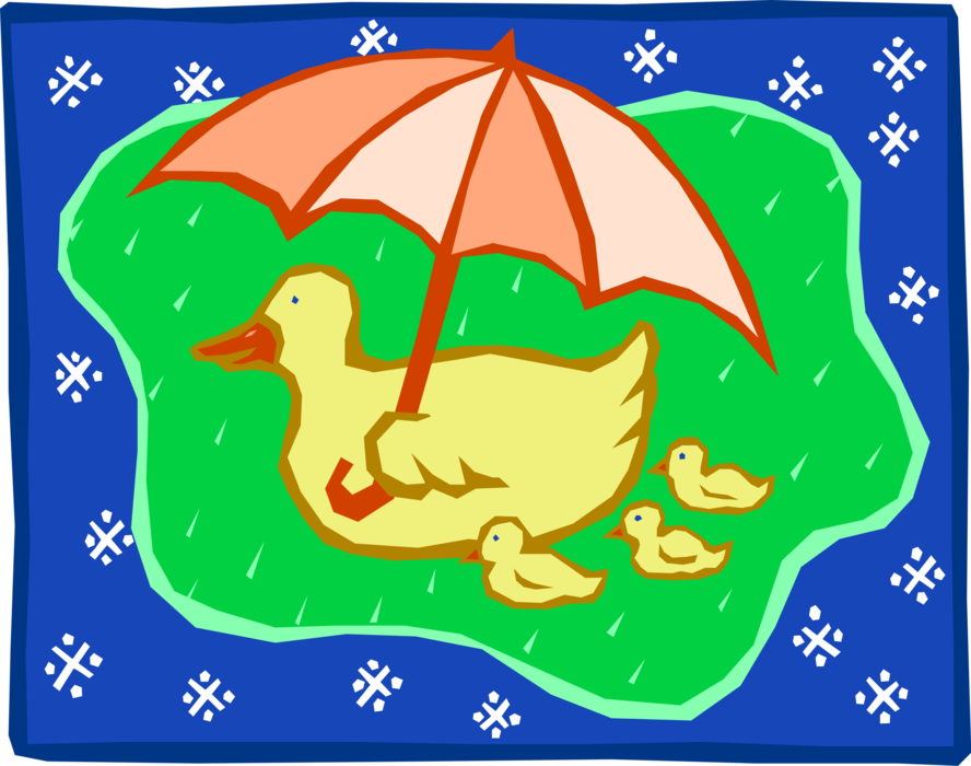 Vector Illustration of Waterfowl Duck Flying with Umbrella