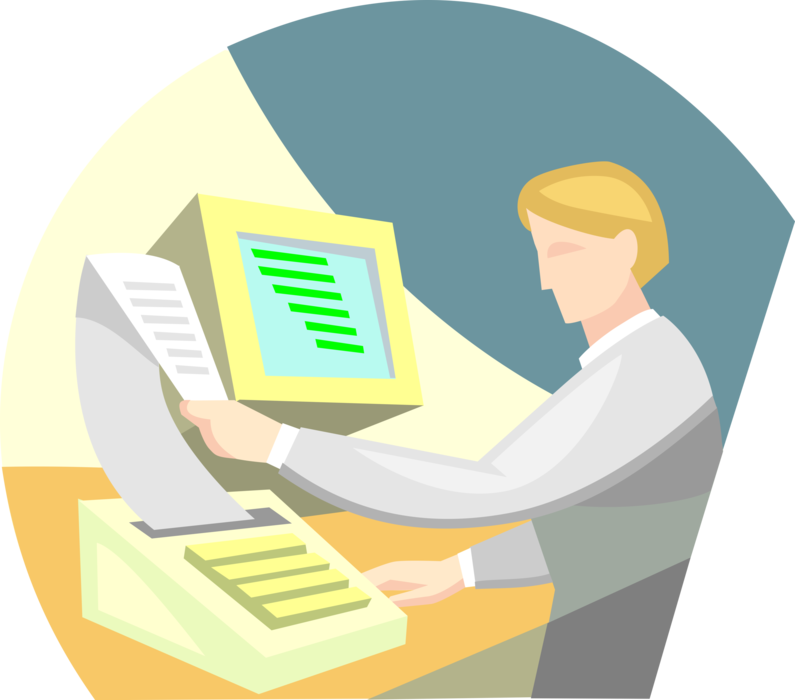 Vector Illustration of Printing Document from Office Computer