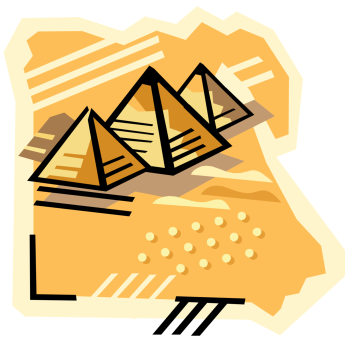 Vector Illustration of The Great Pyramids Archaeological Site on Giza Plateau, Cairo, Egypt