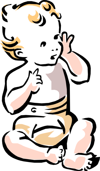 Vector Illustration of 1950's Vintage Style Happy Infant Baby in Diapers