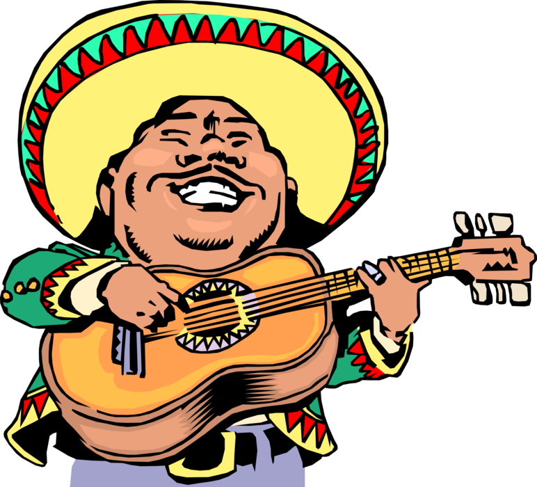 Vector Illustration of Mexican Musician Plays Acoustic Guitar