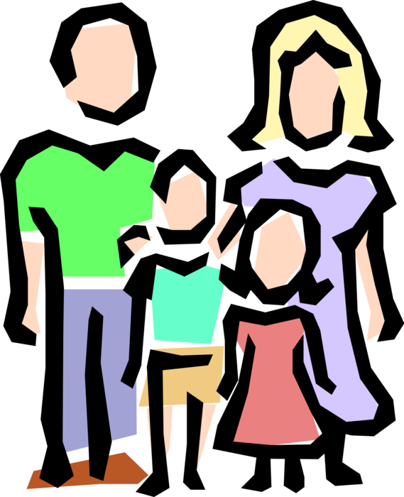 Vector Illustration of Family Symbol with Mom and Dad and Two Kids