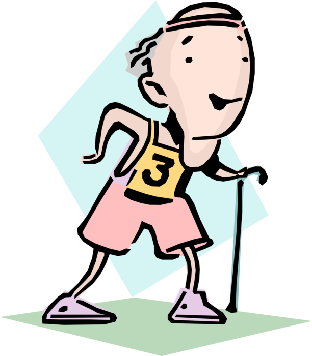 Vector Illustration of Race Swiftly Idiom Old Man with Cane in Marathon