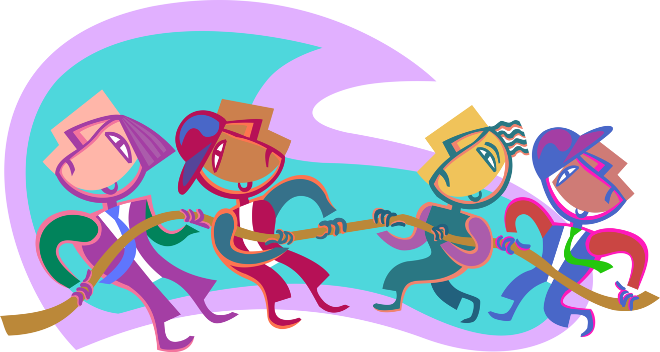 Vector Illustration of Businessmen in Tug-of-War Competition with Rope