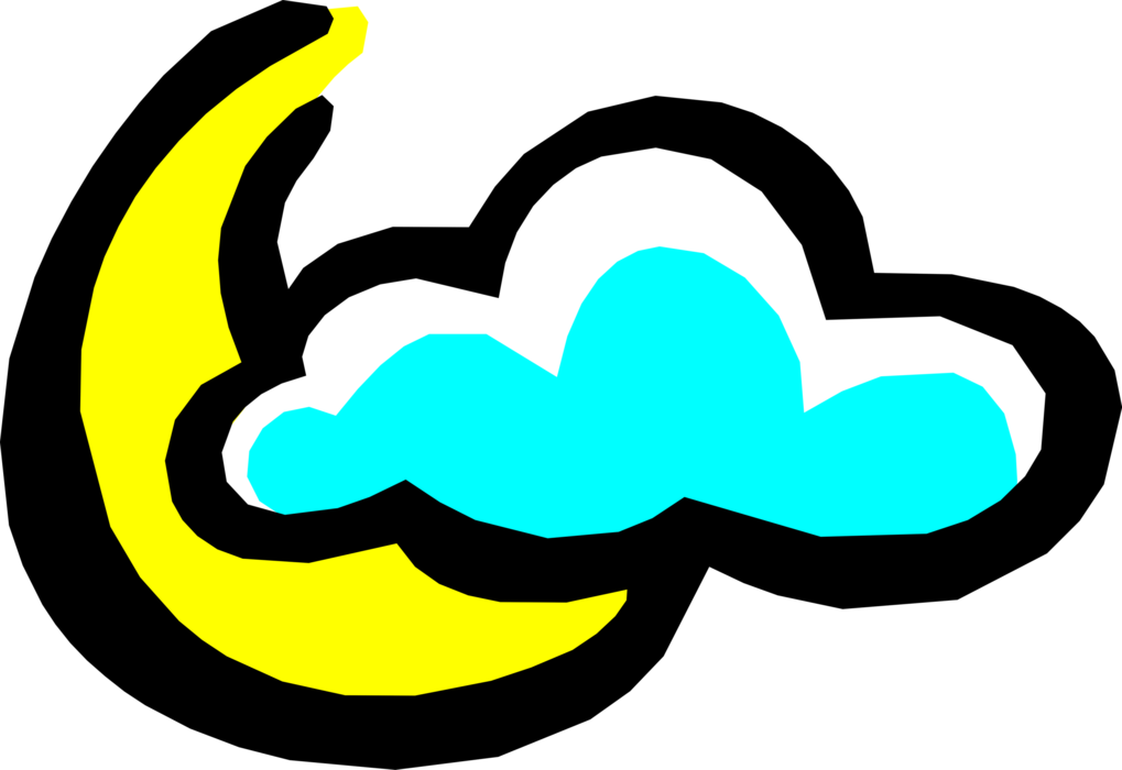 Vector Illustration of Weather Forecast Partially Cloudy with Quarter Moon