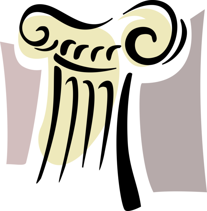 Vector Illustration of Ancient Classic Greek Architecture Ionic Order Column Pedestal with Capital Volutes