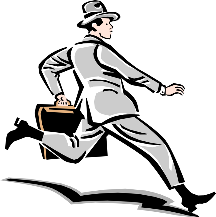 Vector Illustration of 1950's Vintage Style Businessman Running to Catch the Train to the City