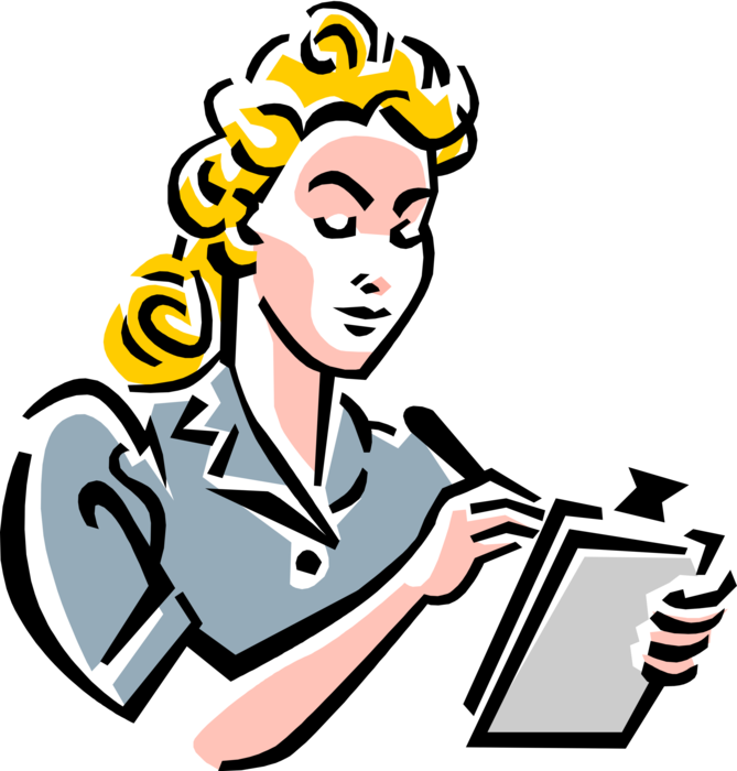 Vector Illustration of Restaurant Maître d'hôtel Waitress Takes Food Order with Pencil and Order Pad