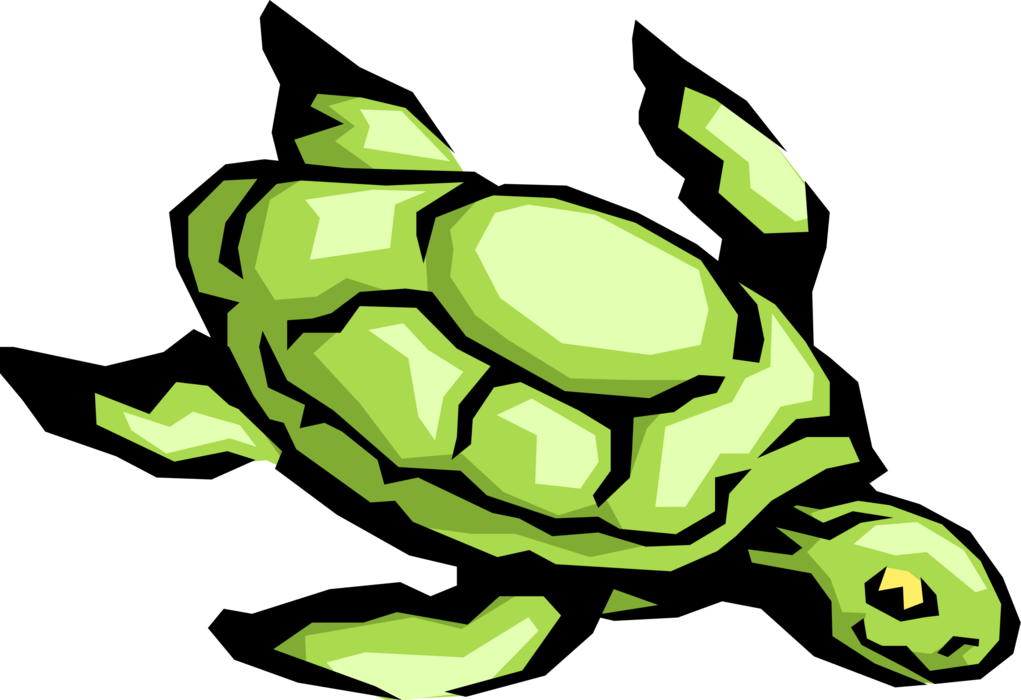 Vector Illustration of Marine Reptile Green Sea Turtle or Tortoise