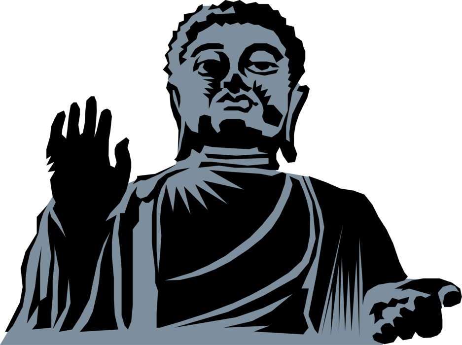 Vector Illustration of Buddha Statue with Hand Raised in Abhayamudra Gesture of Fearlessness