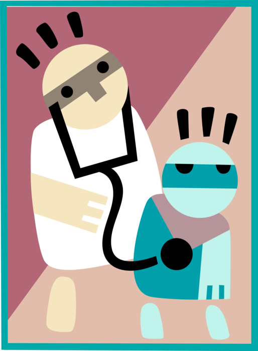 Vector Illustration of Physician Checks Patient's Heartbeat with Stethoscope
