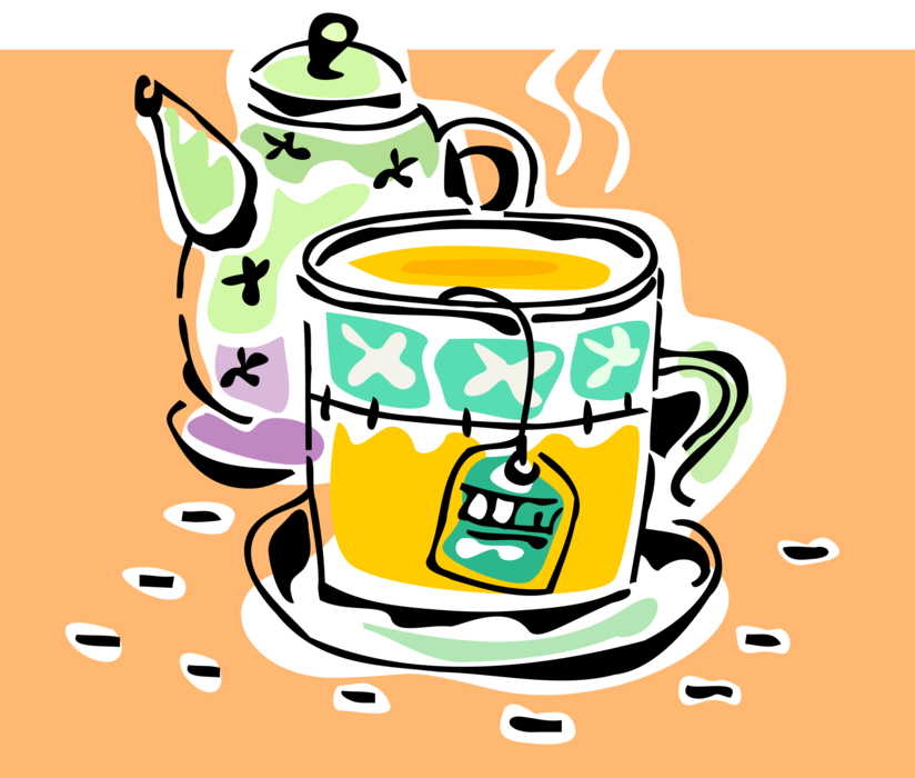 Vector Illustration of Cup of Hot Tea Steeping with Teapot