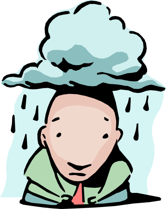 Vector Illustration of Under Cloud of Suspicion Idiom Businessman in Rainstorm