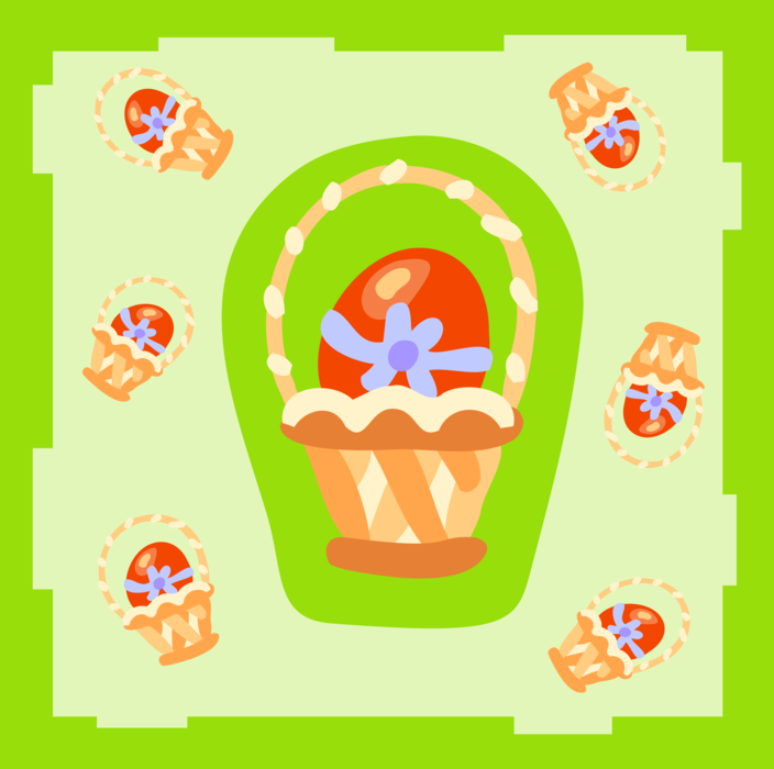 Vector Illustration of Decorated Pascha Easter Eggs in Baskets