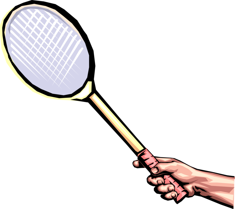 Vector Illustration of Hand Holding Badminton Racket for Sports