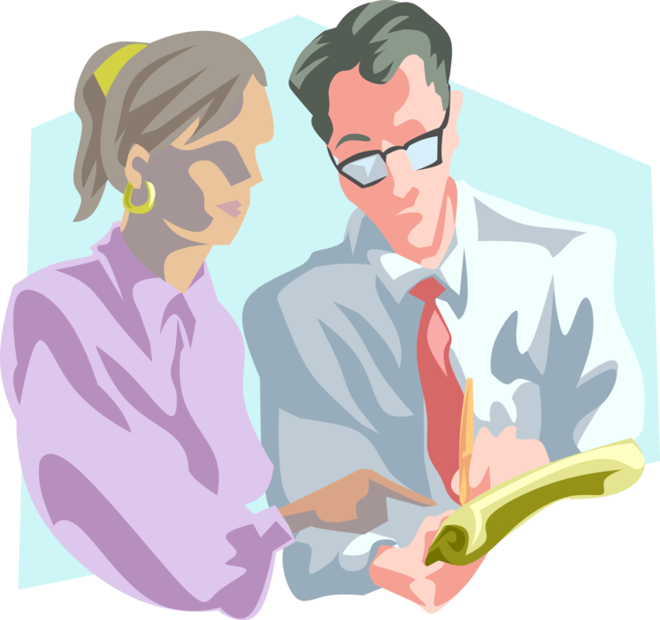 Vector Illustration of Business Associates Discuss Financial Report