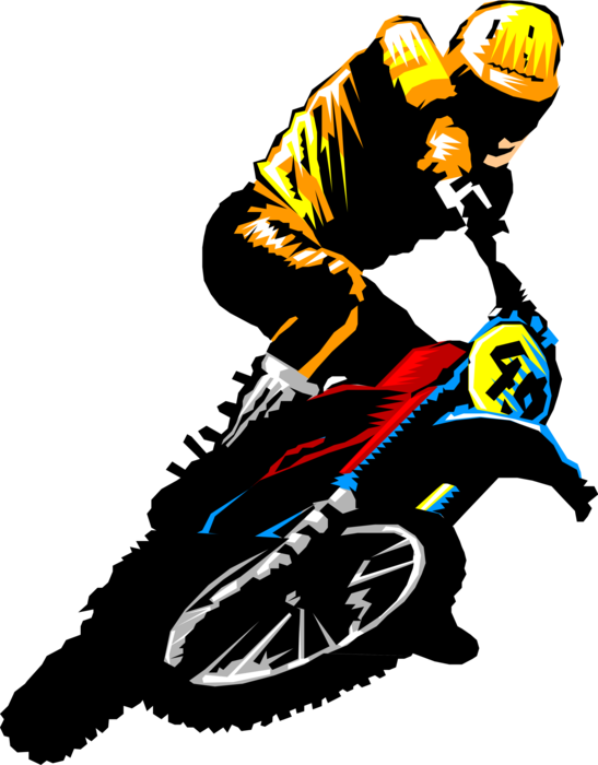 Vector Illustration of Motocross Rider Makes Sharp Turn on Motorcycle