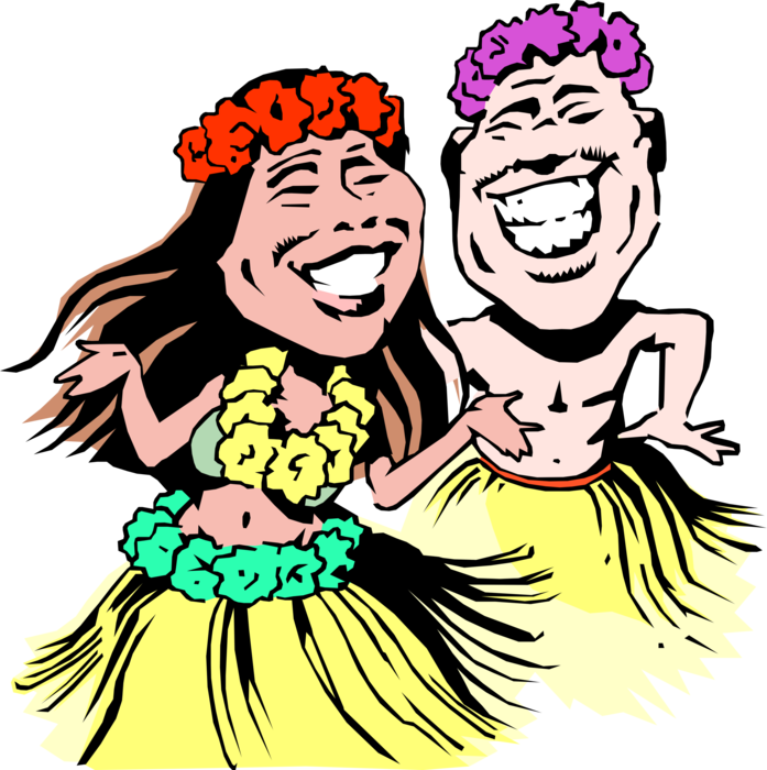 Vector Illustration of Traditional Hula Dancers in Hawaii