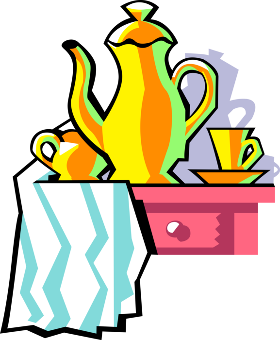 Vector Illustration of Afternoon Tea Service with Teapot and Cups