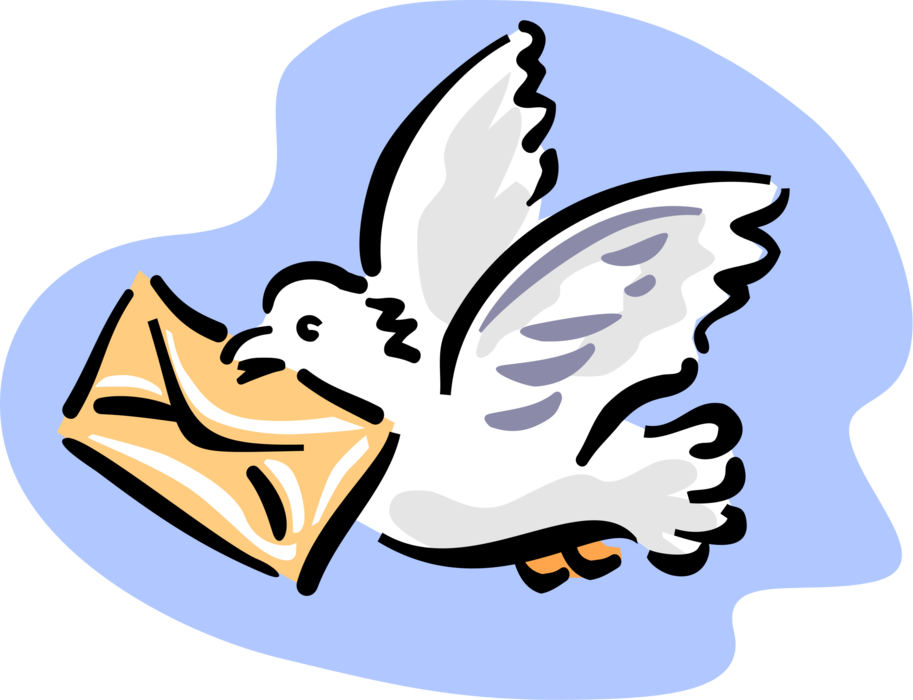 Vector Illustration of Carrier Pigeon Bird Delivers Airmail Letter Envelope
