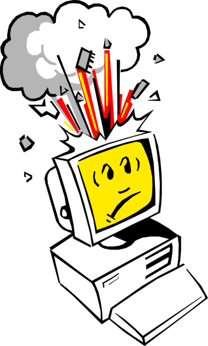 Vector Illustration of Anthropomorphic Computer Explodes
