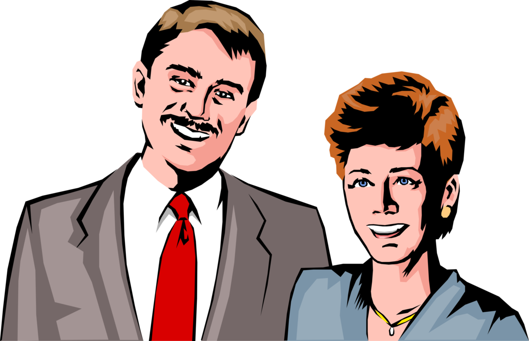 Vector Illustration of Businessman & Woman with Welcoming Smiles