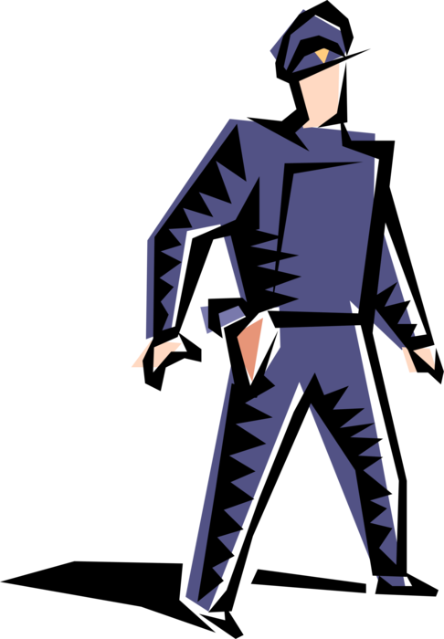 Vector Illustration of Law Enforcement Policeman Responds to Emergency Call and is Ready To Shoot Anybody