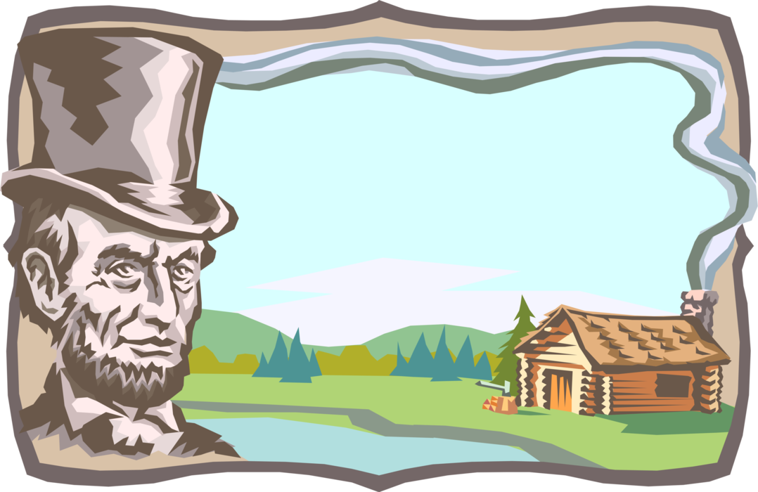 Vector Illustration of Abraham Lincoln 16th President of the United States POTUS and Cabin in Early America