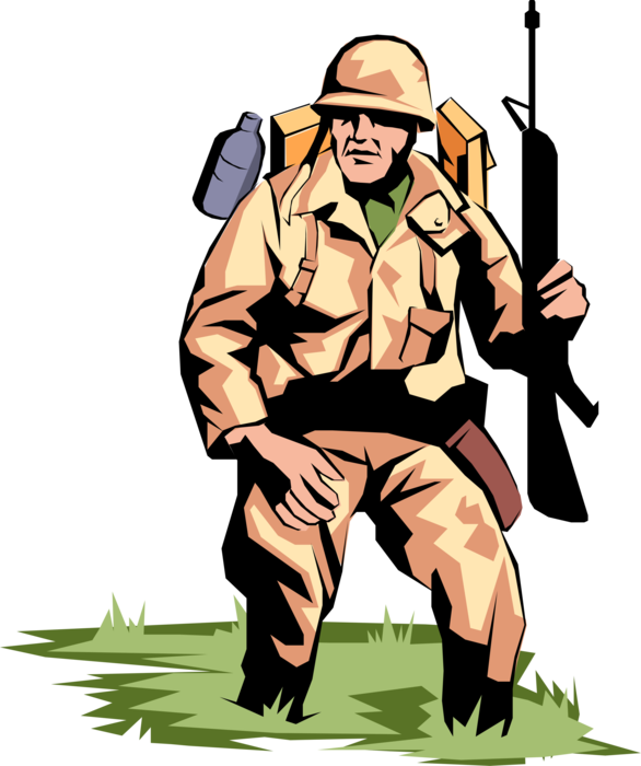 Vector Illustration of Armed Forces Military Combat Soldier Wades Through Swamp