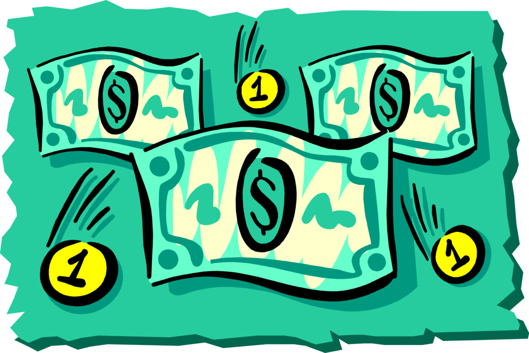 Vector Illustration of Money Cash Dollar Currency Banknotes and Coins as Medium of Exchange