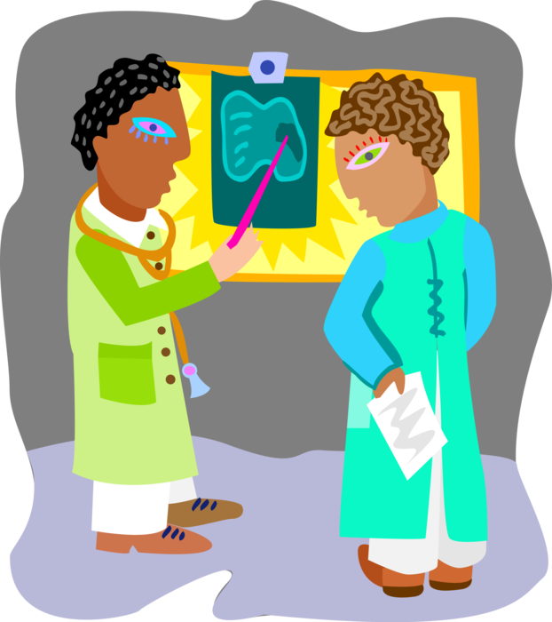 Vector Illustration of Health Care Professional Doctor Physicians Review Patient X-Ray Results