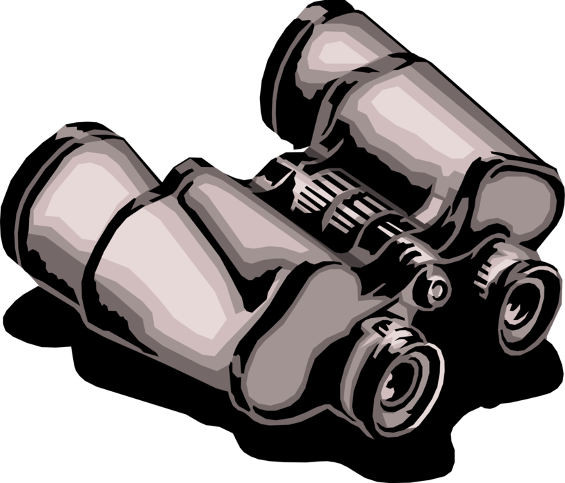 Vector Illustration of Binoculars, Field Glasses or Binocular Telescopes Produce Three-Dimensional Image