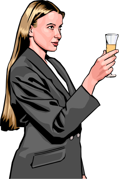 Vector Illustration of Businesswoman Offers Toast with Champagne Glass