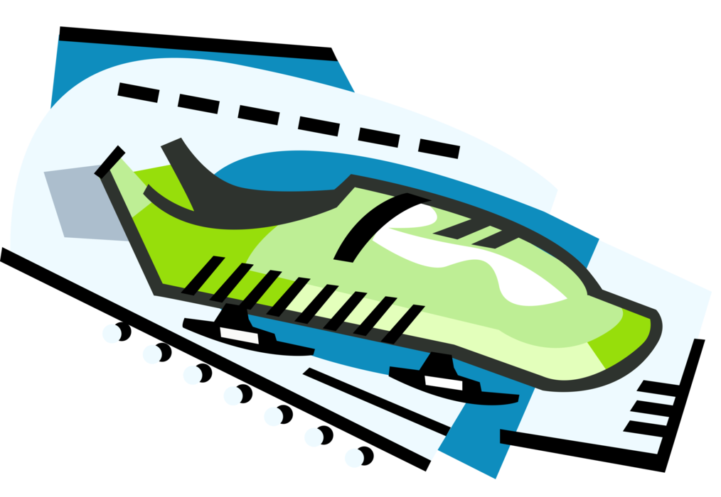 Vector Illustration of Bobsleigh or Bobsled on Iced Track in Competitive Race