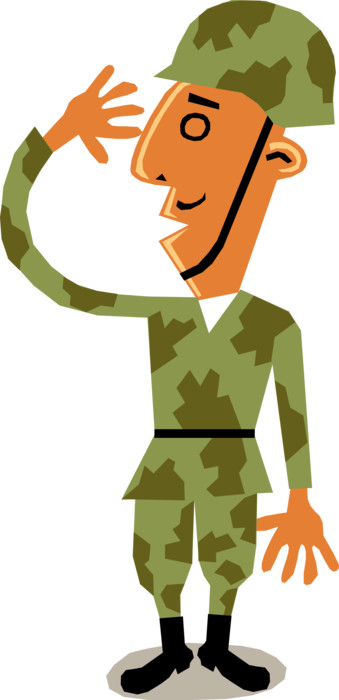 Vector Illustration of Military Armed Forces Army Troop Soldier Salutes while Standing at Attention