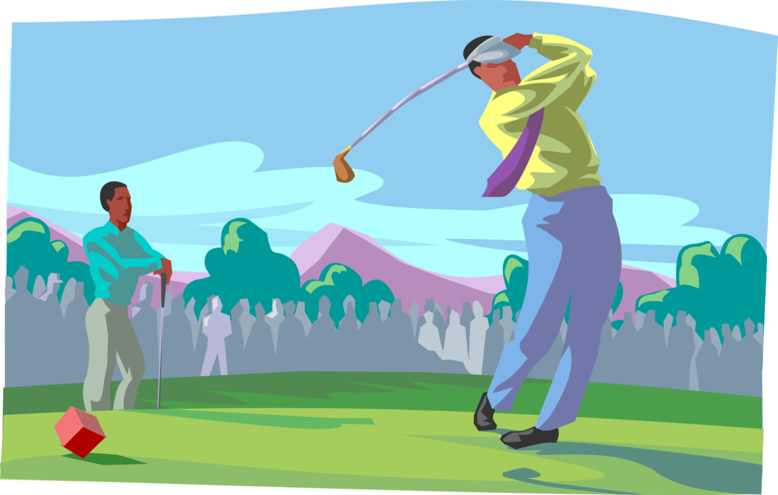 Vector Illustration of Businessmen Play Round of Competitive Golf