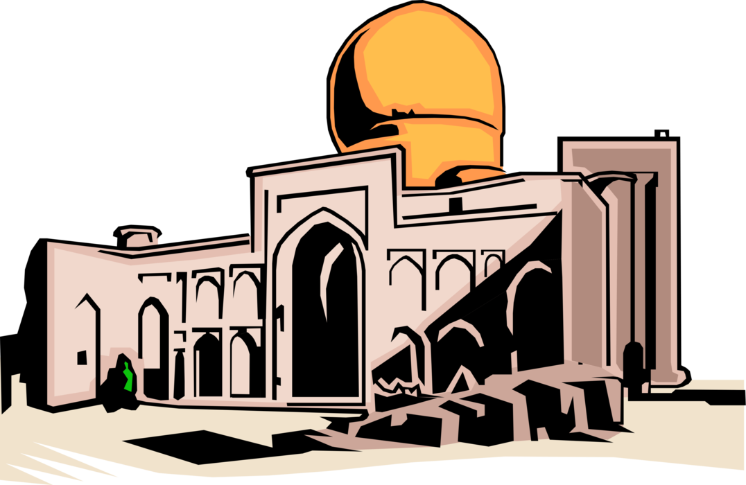 Vector Illustration of Islamic Mosque Muslim or Moslem Temple Place of Public Worship in Islam with Minaret Towers